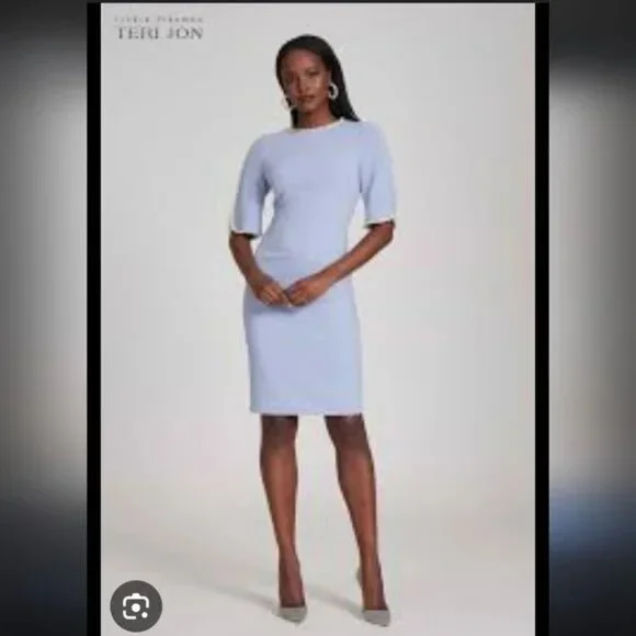 Rickie Freeman For Teri Jon Elegant Blue Pearl Embellished Dress - Picture 1 of 6